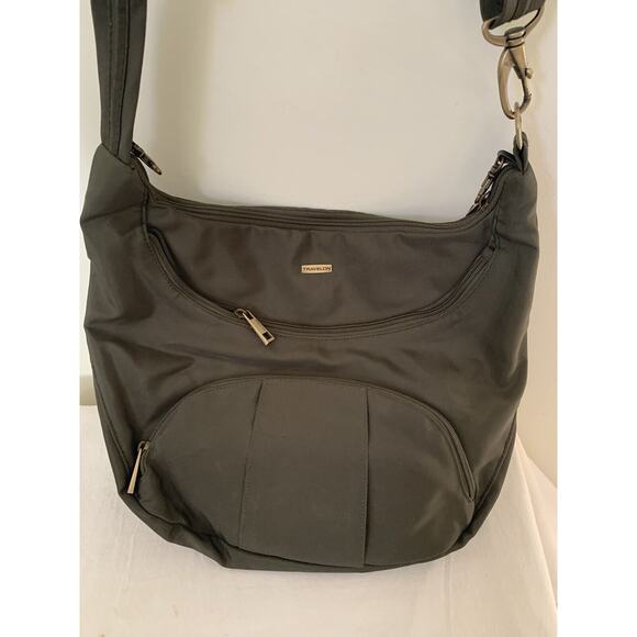 Travelon Anti-Theft Lined Crossbody Round Hobo Shoulder Bag Olive Green - Picture 2 of 9